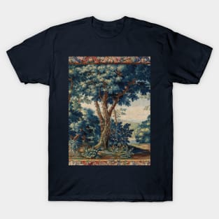 GREENERY, TREES IN WOODLAND LANDSCAPE Antique Flemish Tapestry T-Shirt